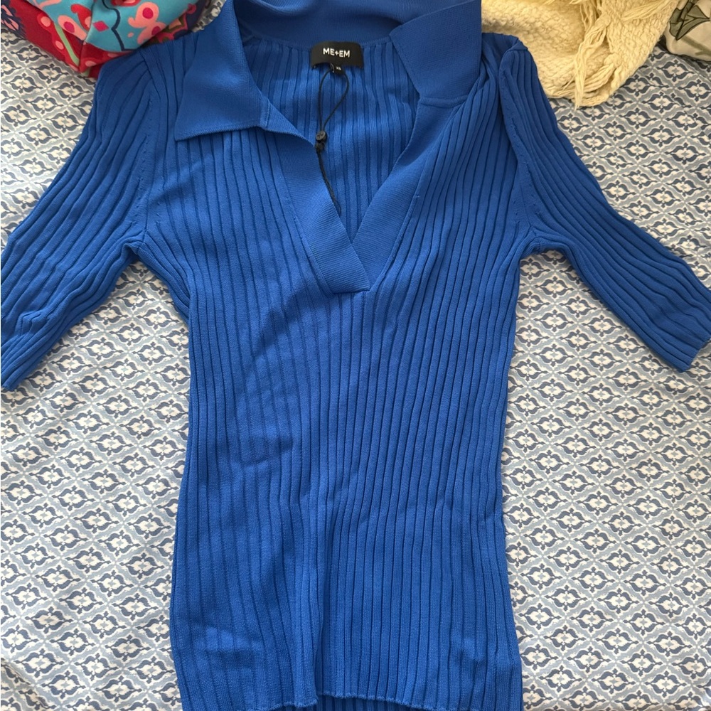 ME+EM Vibrant Blue V-Neck Knit